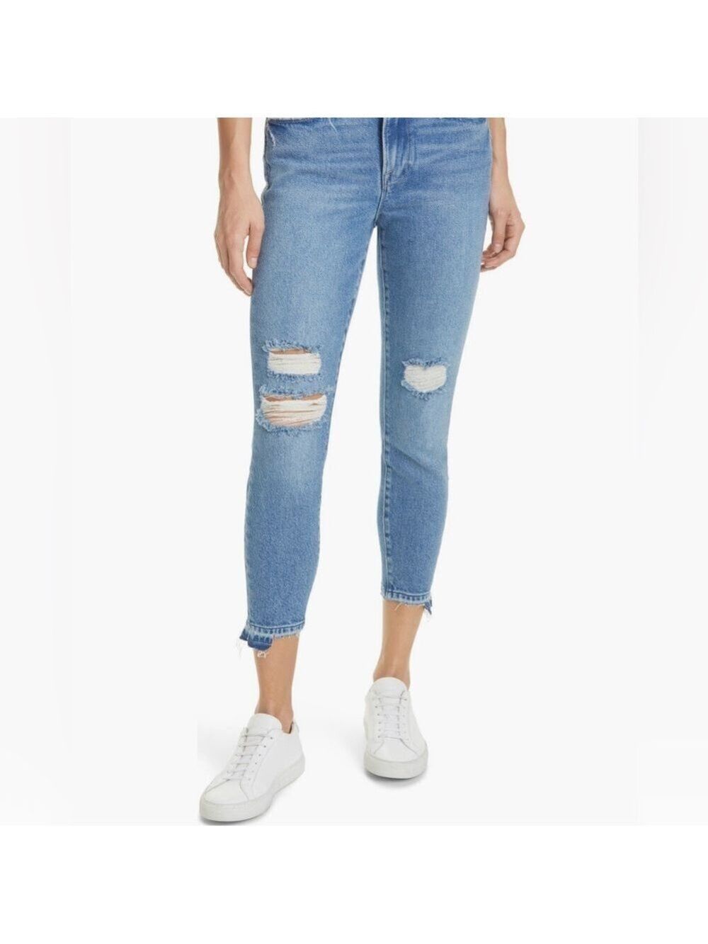 FRAME Le High Skinny Crop Jeans, Clarin, Rips Size 27